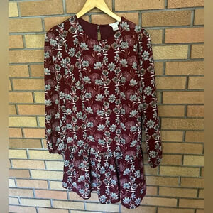 Caslon Floral Print Drop Waist Tiered Long Sleeve Mini Dress Size XS NWOT